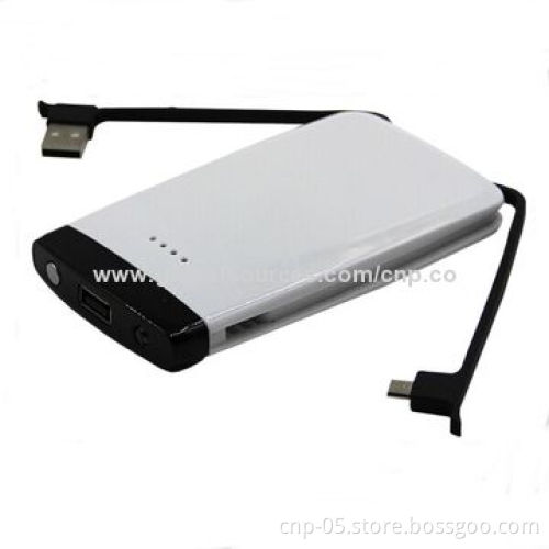6,000mAh Power Banks with Built-in Charging Cable, Dual-output, Pretty Slim